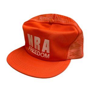 NRA Freedom Snapback Trucker Hat Orange Mesh Back OS Adjustable Mens USA Made